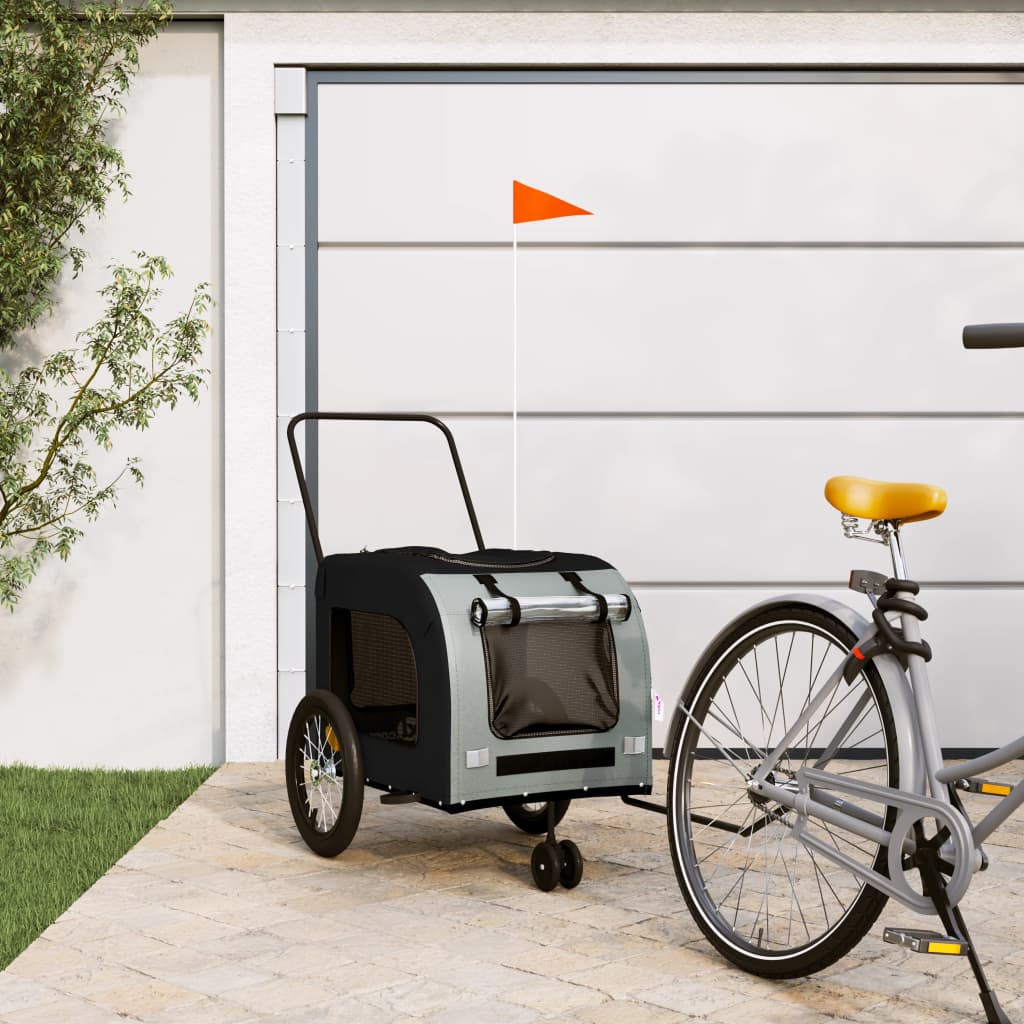 Hondenfietstrailer Oxfordstof En Ijzer Grijs En Zwart