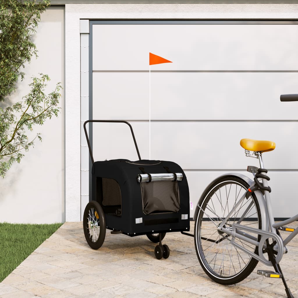 Hondenfietstrailer Oxfordstof En Ijzer Grijs En Zwart