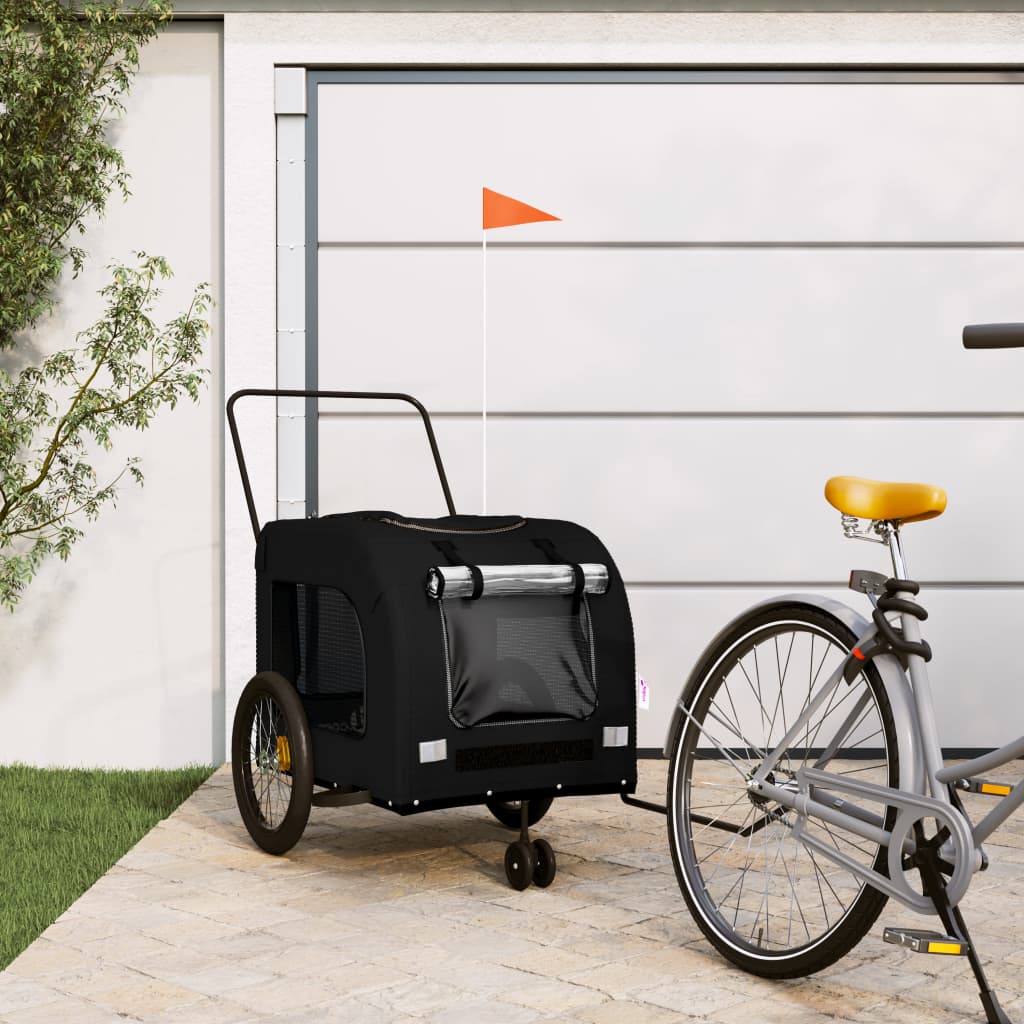 Hondenfietstrailer Oxfordstof En Ijzer Grijs En Zwart
