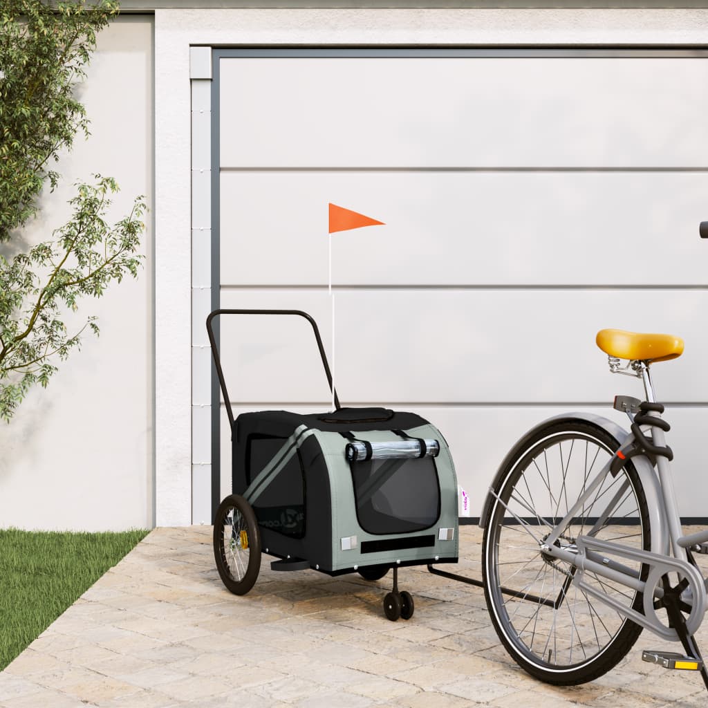 Hondenfietstrailer Oxford Stof En Ijzer En Grijs