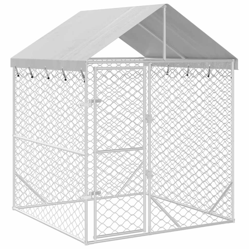 Hondenkennel Met Dak 2X2X2,5 M Gegalvaniseerd Staal Zilver