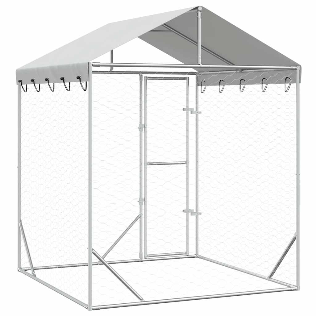 Hondenkennel Met Dak 2X2X2,5 M Gegalvaniseerd Staal Zilver