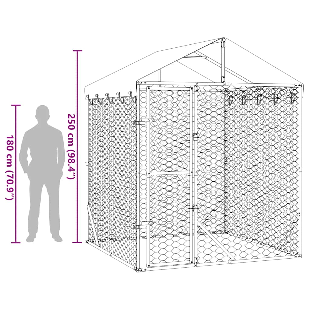 Hondenkennel Met Dak 2X2X2,5 M Gegalvaniseerd Staal Zilver