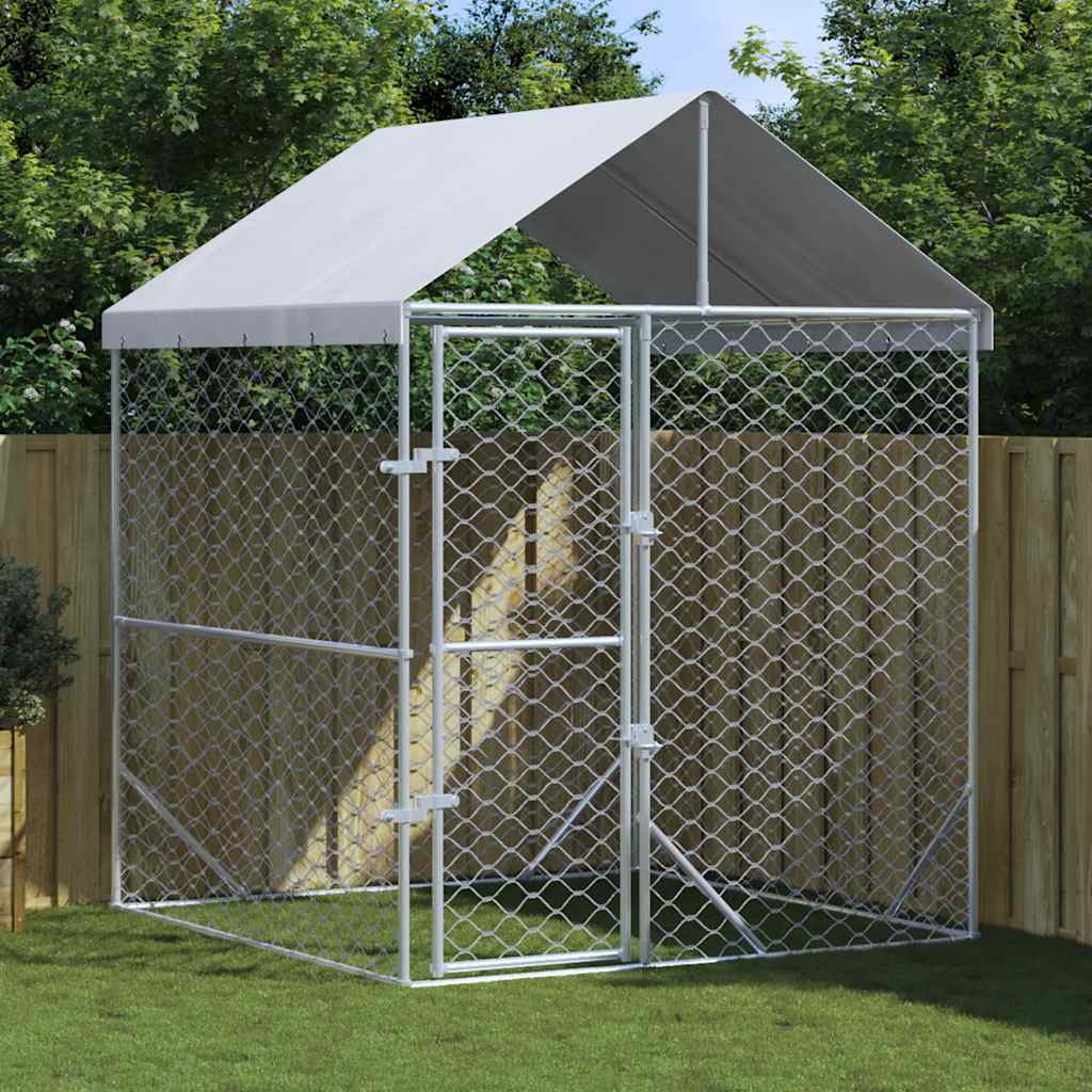 Hondenkennel Met Dak 2X2X2,5 M Gegalvaniseerd Staal Zilver