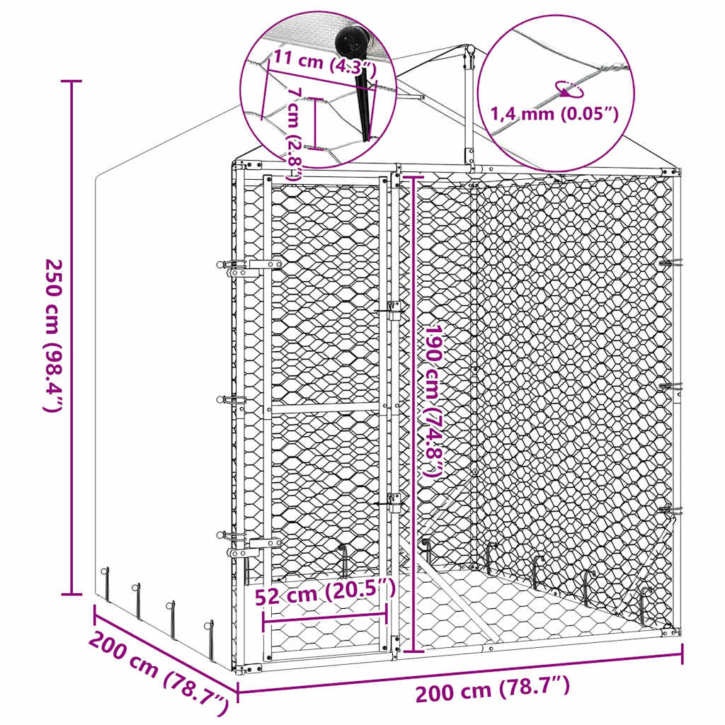 Hondenkennel Met Dak 2X2X2,5 M Gegalvaniseerd Staal Zilver