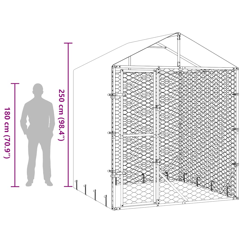 Hondenkennel Met Dak 2X2X2,5 M Gegalvaniseerd Staal Zilver