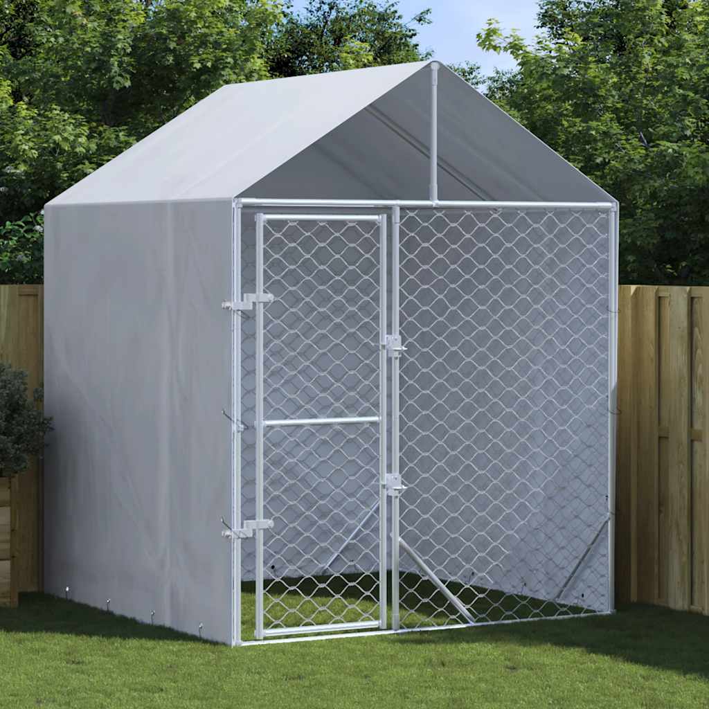 Hondenkennel Met Dak 2X2X2,5 M Gegalvaniseerd Staal Zilver