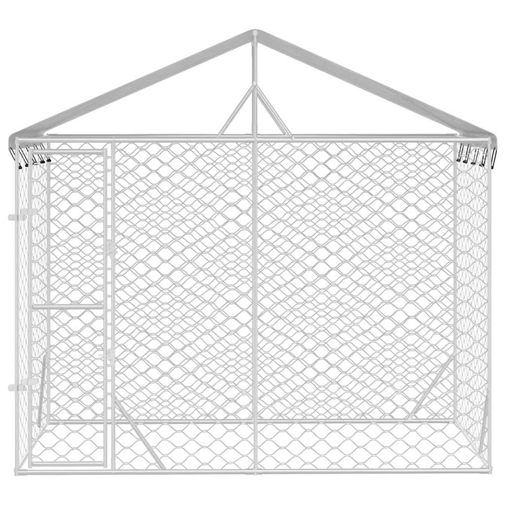Hondenkennel Met Dak 3X1,5X2,5 M Gegalvaniseerd Staal Zilver