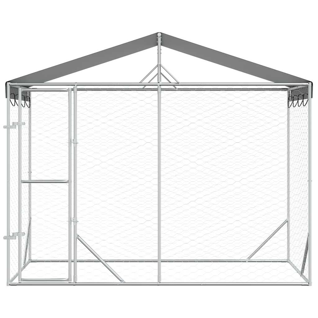 Hondenkennel Met Dak 3X1,5X2,5 M Gegalvaniseerd Staal Zilver