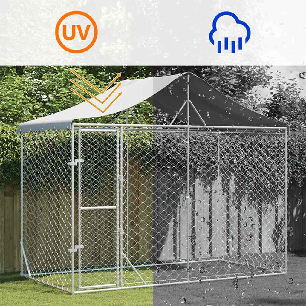 Hondenkennel Met Dak 3X1,5X2,5 M Gegalvaniseerd Staal Zilver