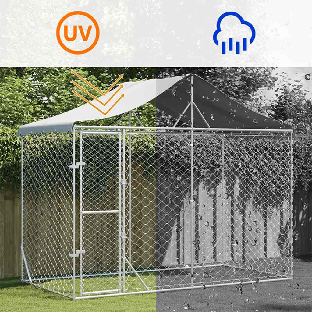 Hondenkennel Met Dak 3X1,5X2,5 M Gegalvaniseerd Staal Zilver