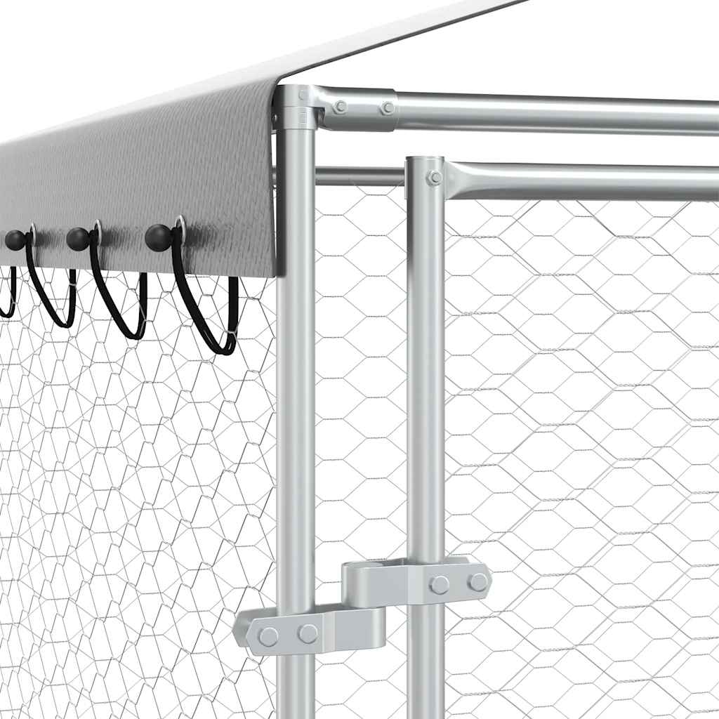 Hondenkennel Met Dak 3X1,5X2,5 M Gegalvaniseerd Staal Zilver