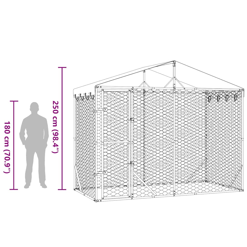 Hondenkennel Met Dak 3X1,5X2,5 M Gegalvaniseerd Staal Zilver