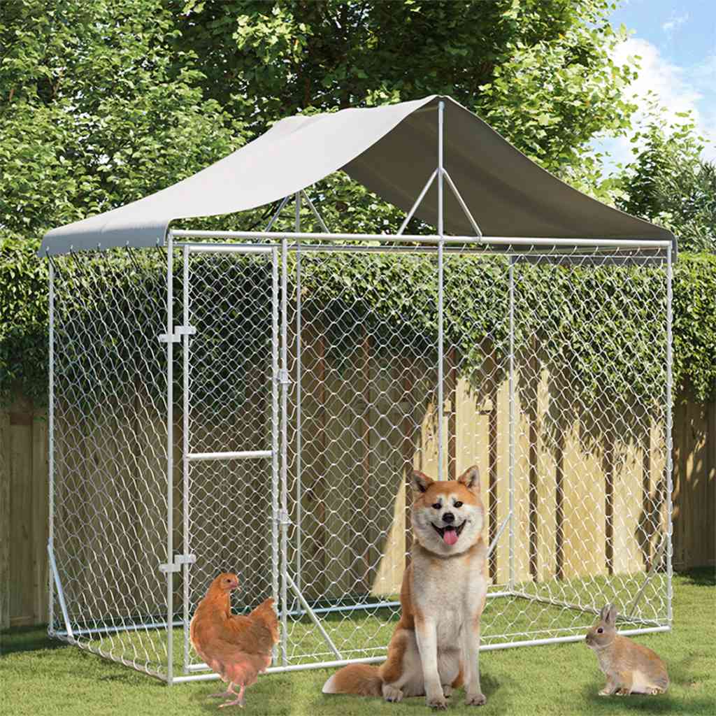 Hondenkennel Met Dak 3X1,5X2,5 M Gegalvaniseerd Staal Zilver