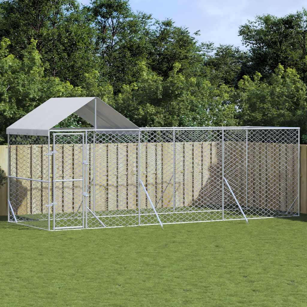 Hondenkennel Met Dak 2X2X2,5 M Gegalvaniseerd Staal Zilver