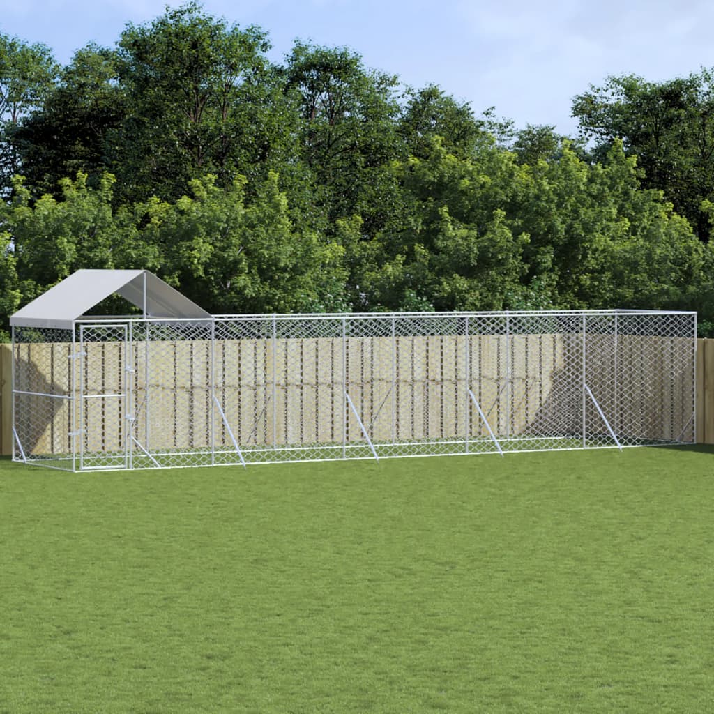 Hondenkennel Met Dak 2X2X2,5 M Gegalvaniseerd Staal Zilver