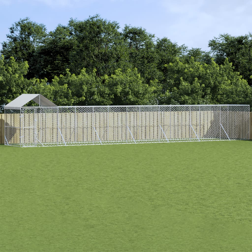 Hondenkennel Met Dak 2X2X2,5 M Gegalvaniseerd Staal Zilver
