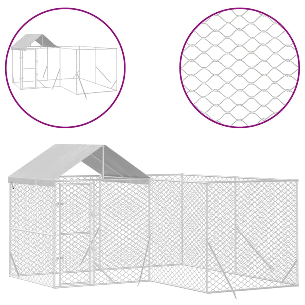 Hondenkennel Met Dak 4X4X2,5 M Gegalvaniseerd Staal Zilver