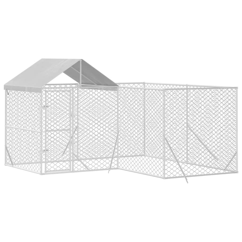 Hondenkennel Met Dak 4X4X2,5 M Gegalvaniseerd Staal Zilver