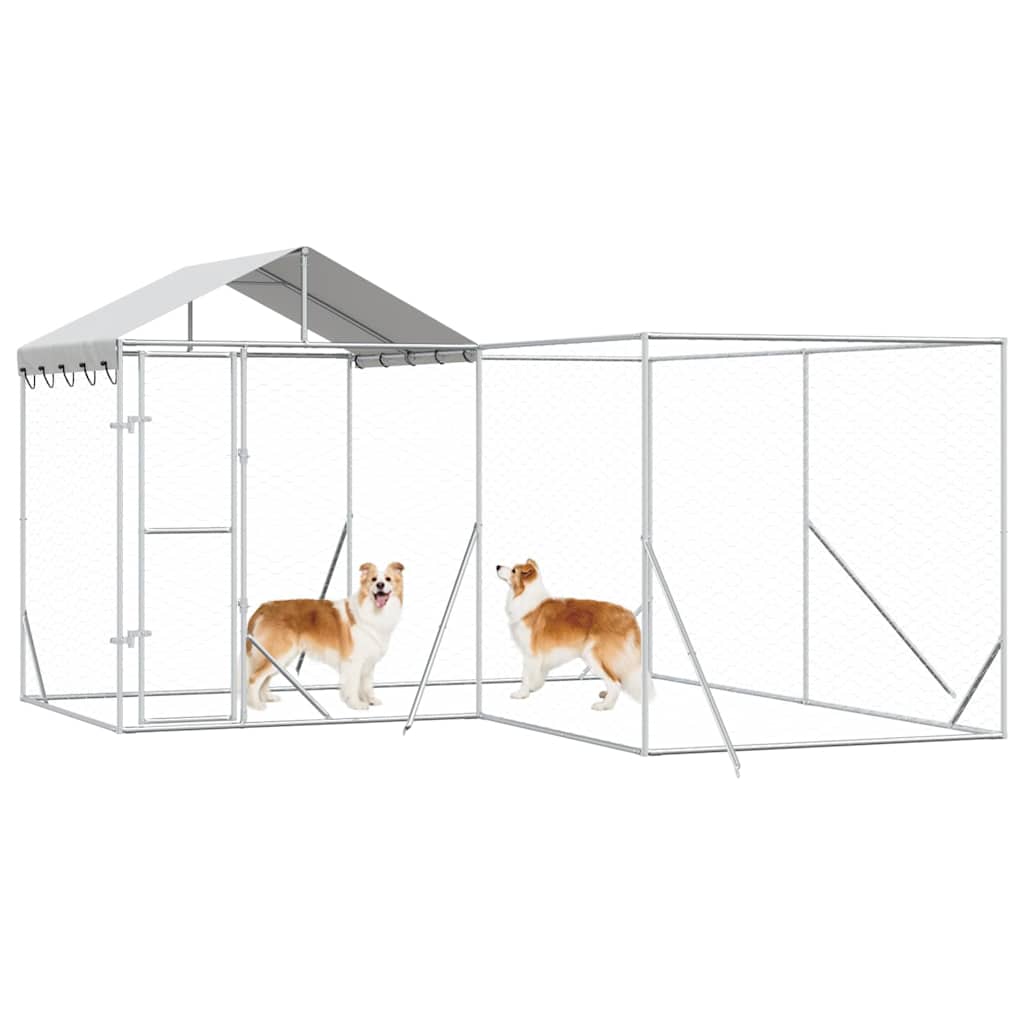 Hondenkennel Met Dak 4X4X2,5 M Gegalvaniseerd Staal Zilver