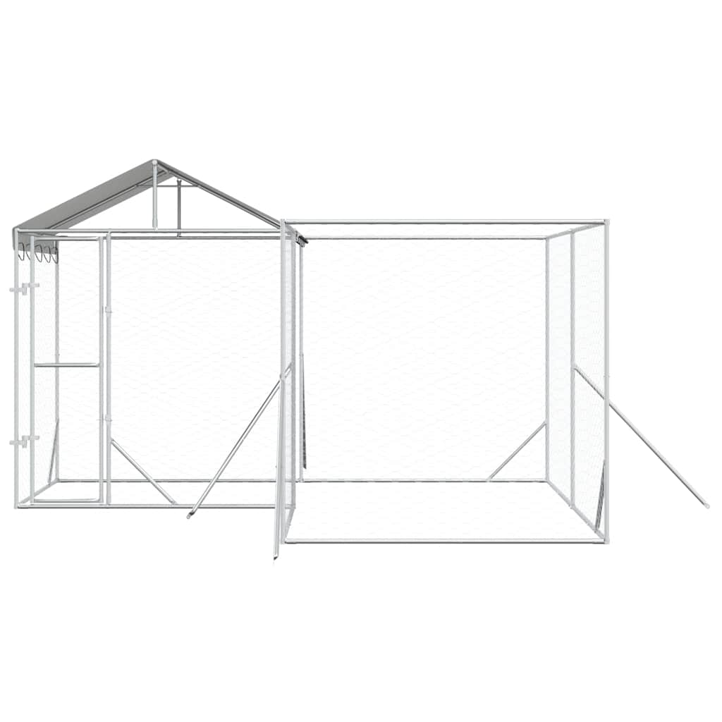 Hondenkennel Met Dak 4X4X2,5 M Gegalvaniseerd Staal Zilver