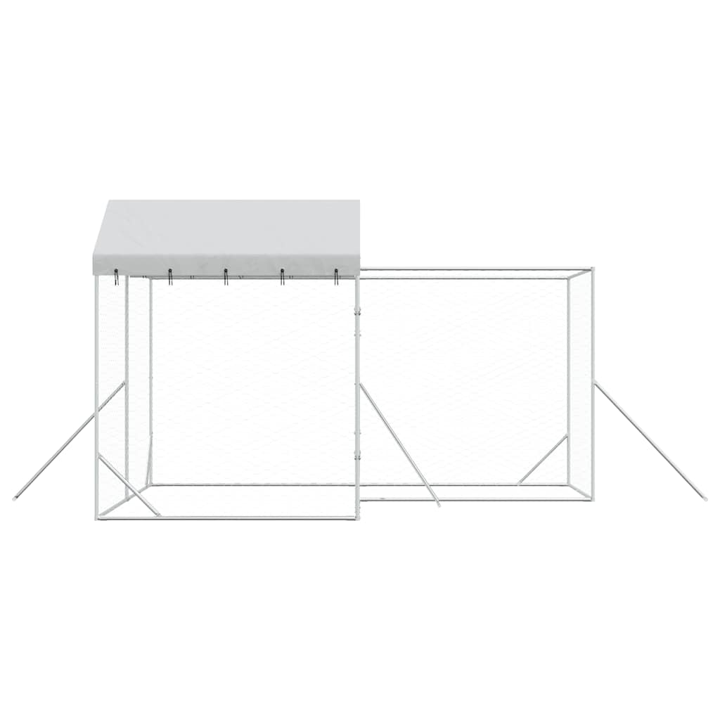 Hondenkennel Met Dak 4X4X2,5 M Gegalvaniseerd Staal Zilver