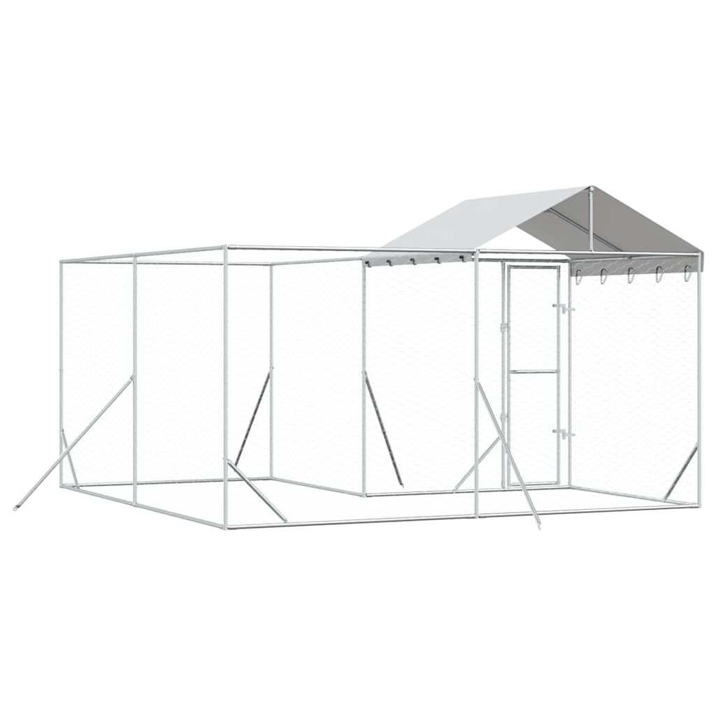 Hondenkennel Met Dak 4X4X2,5 M Gegalvaniseerd Staal Zilver