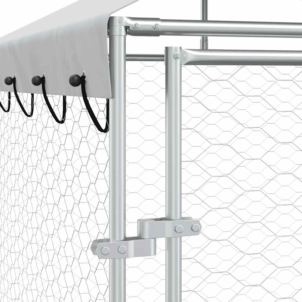 Hondenkennel Met Dak 4X4X2,5 M Gegalvaniseerd Staal Zilver