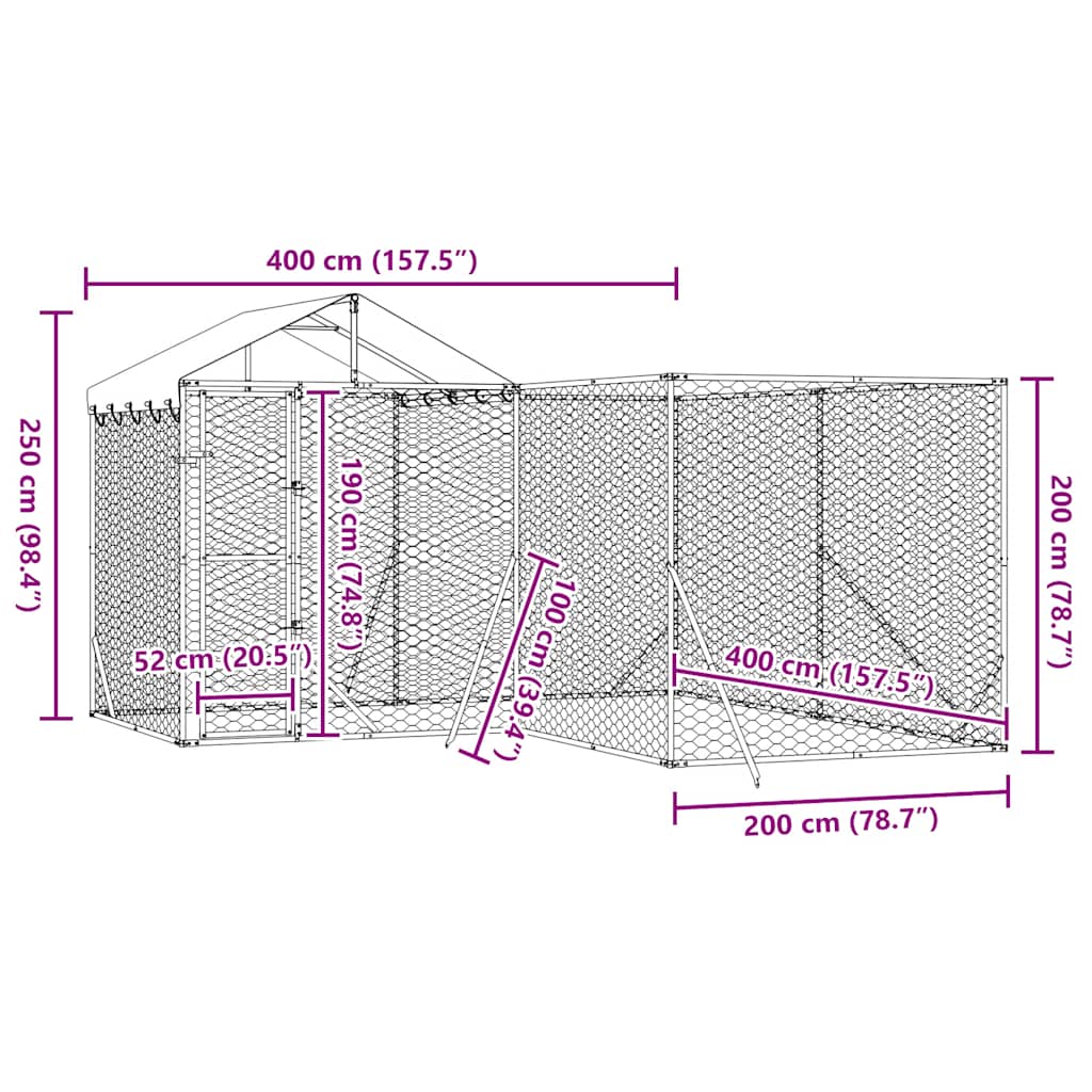 Hondenkennel Met Dak 4X4X2,5 M Gegalvaniseerd Staal Zilver