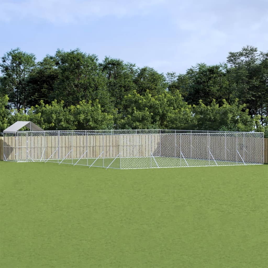 Hondenkennel Met Dak 4X4X2,5 M Gegalvaniseerd Staal Zilver