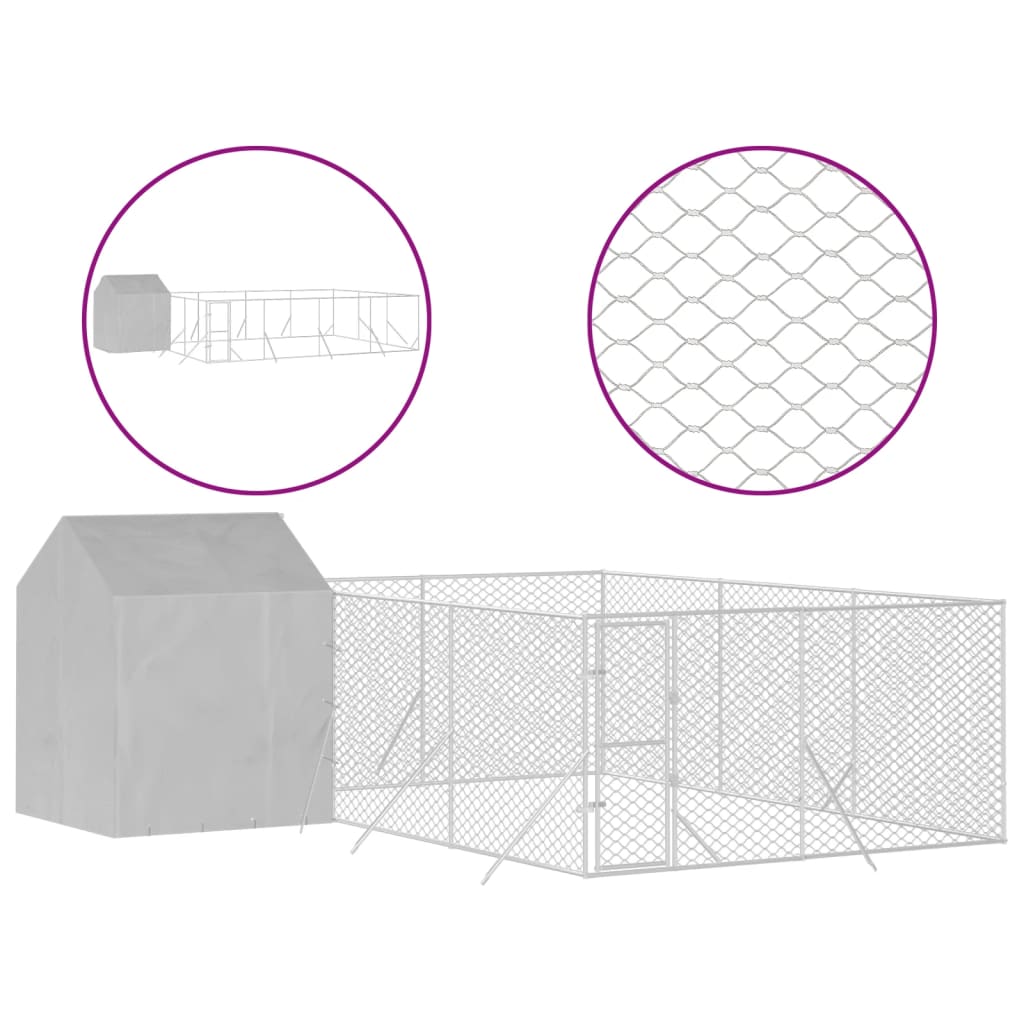 Hondenkennel Met Dak 6X6X2,5 M Gegalvaniseerd Staal Zilver
