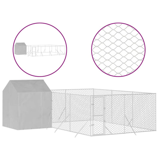 Hondenkennel Met Dak 6X6X2,5 M Gegalvaniseerd Staal Zilver