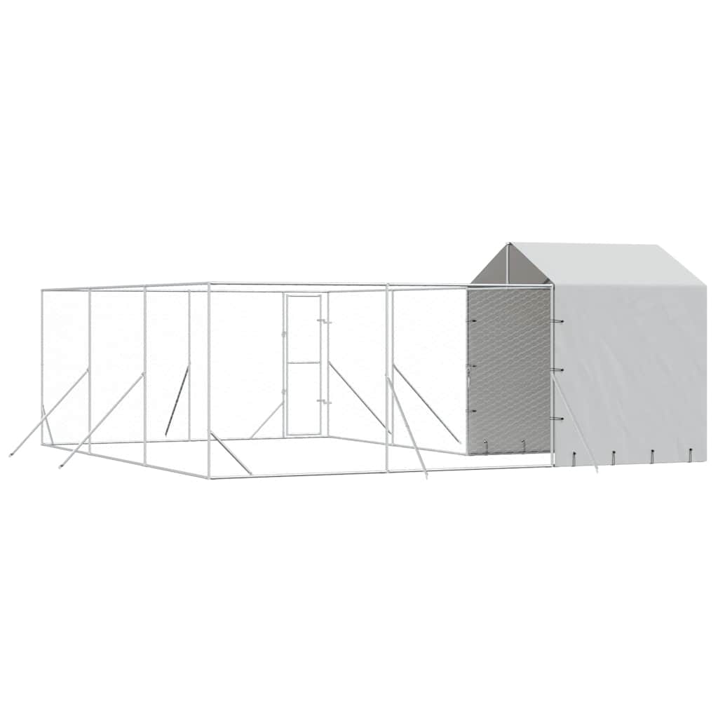 Hondenkennel Met Dak 6X6X2,5 M Gegalvaniseerd Staal Zilver