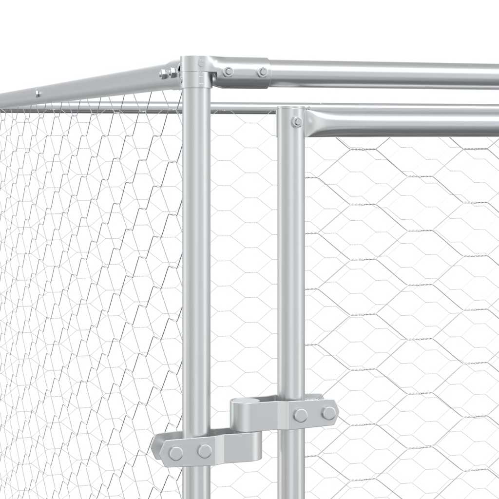 Hondenkennel Met Dak 6X6X2,5 M Gegalvaniseerd Staal Zilver