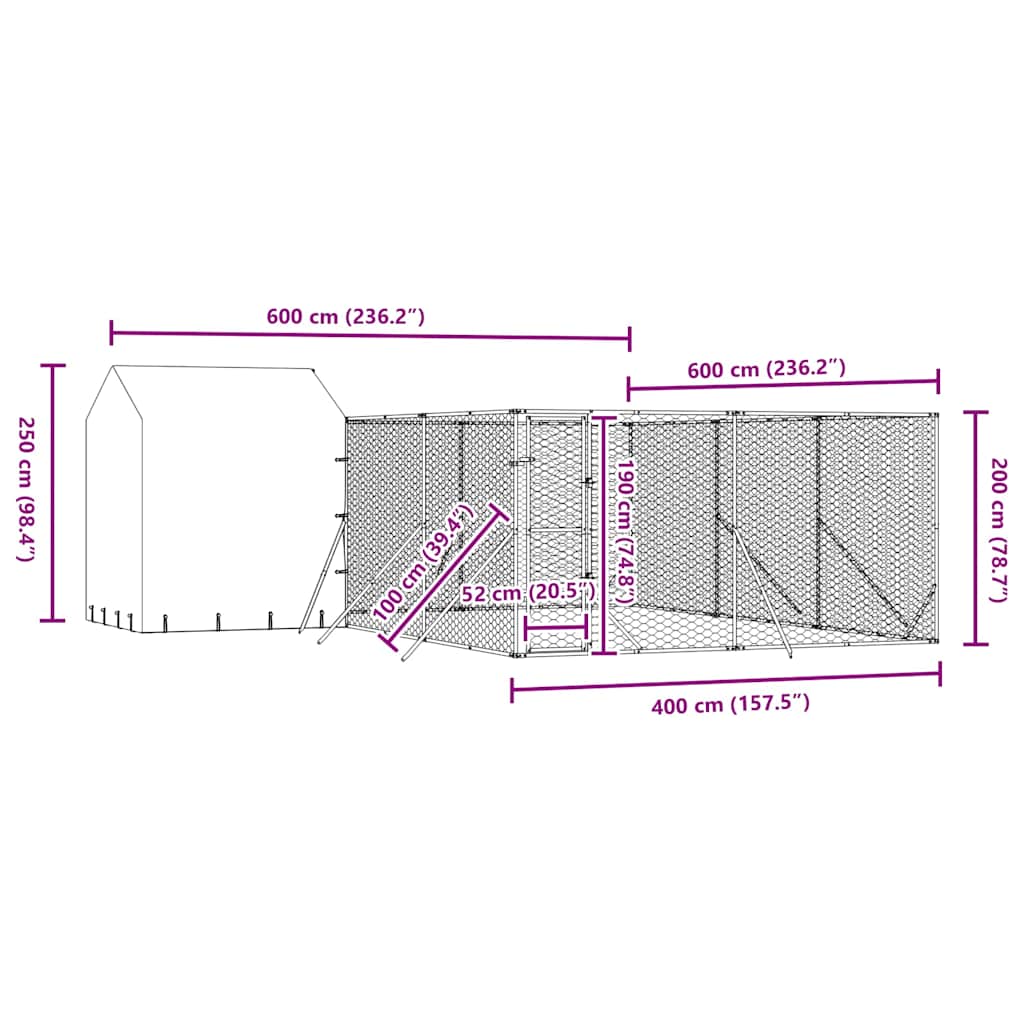 Hondenkennel Met Dak 6X6X2,5 M Gegalvaniseerd Staal Zilver