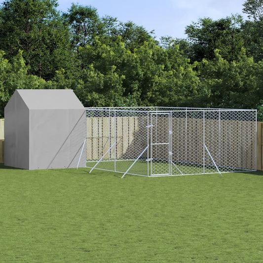 Hondenkennel Met Dak 6X6X2,5 M Gegalvaniseerd Staal Zilver