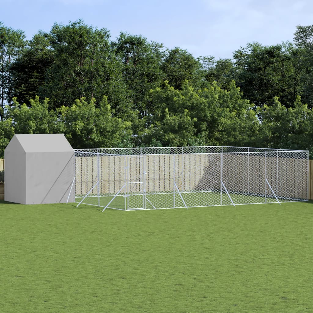 Hondenkennel Met Dak 6X6X2,5 M Gegalvaniseerd Staal Zilver