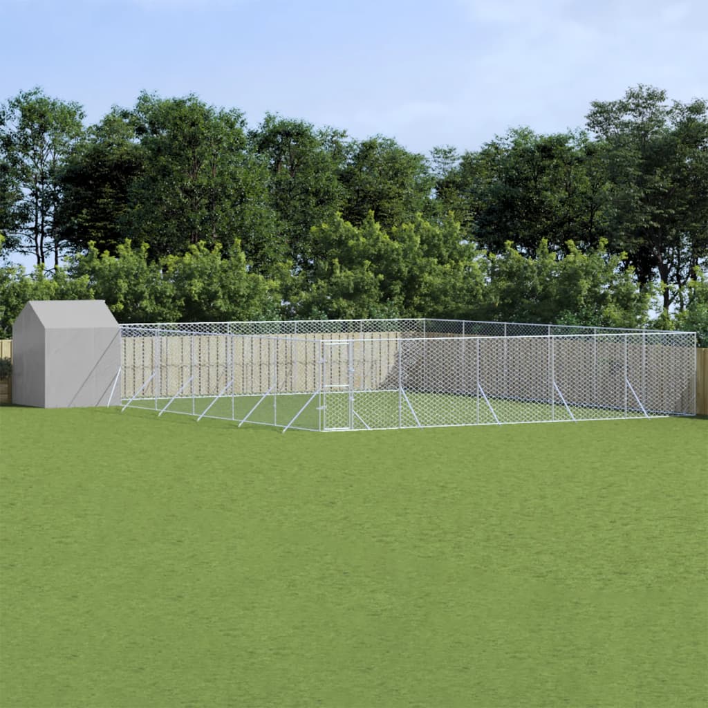 Hondenkennel Met Dak 6X6X2,5 M Gegalvaniseerd Staal Zilver