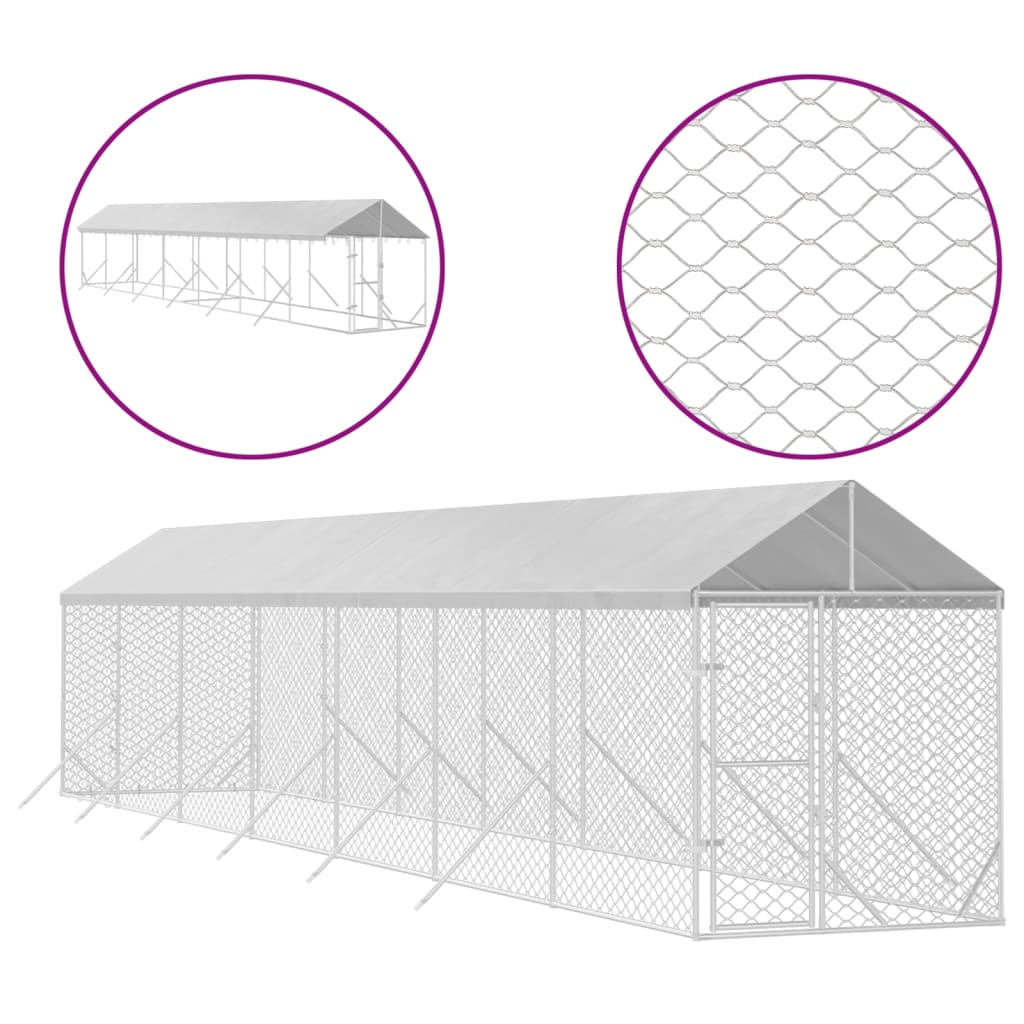 Hondenkennel Met Dak 2X14X2,5 M Gegalvaniseerd Staal Zilver