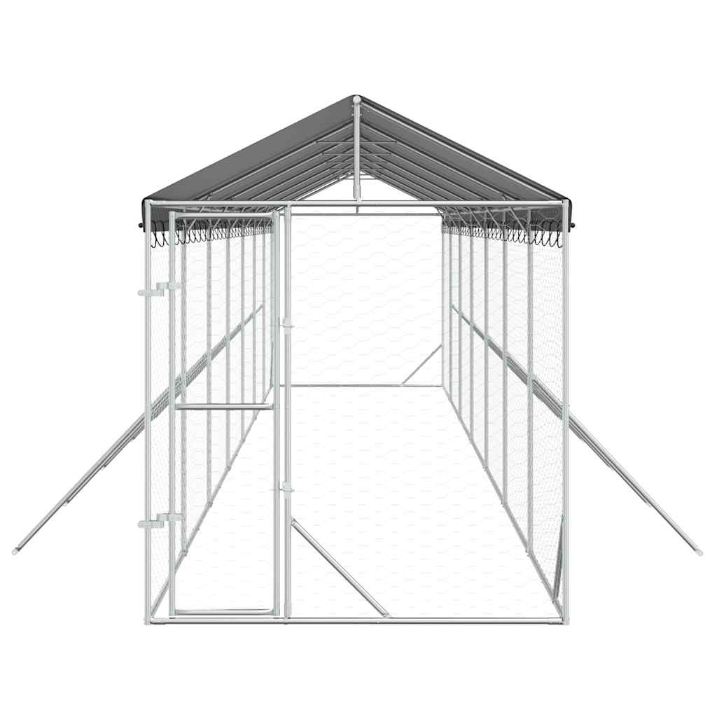 Hondenkennel Met Dak 2X14X2,5 M Gegalvaniseerd Staal Zilver
