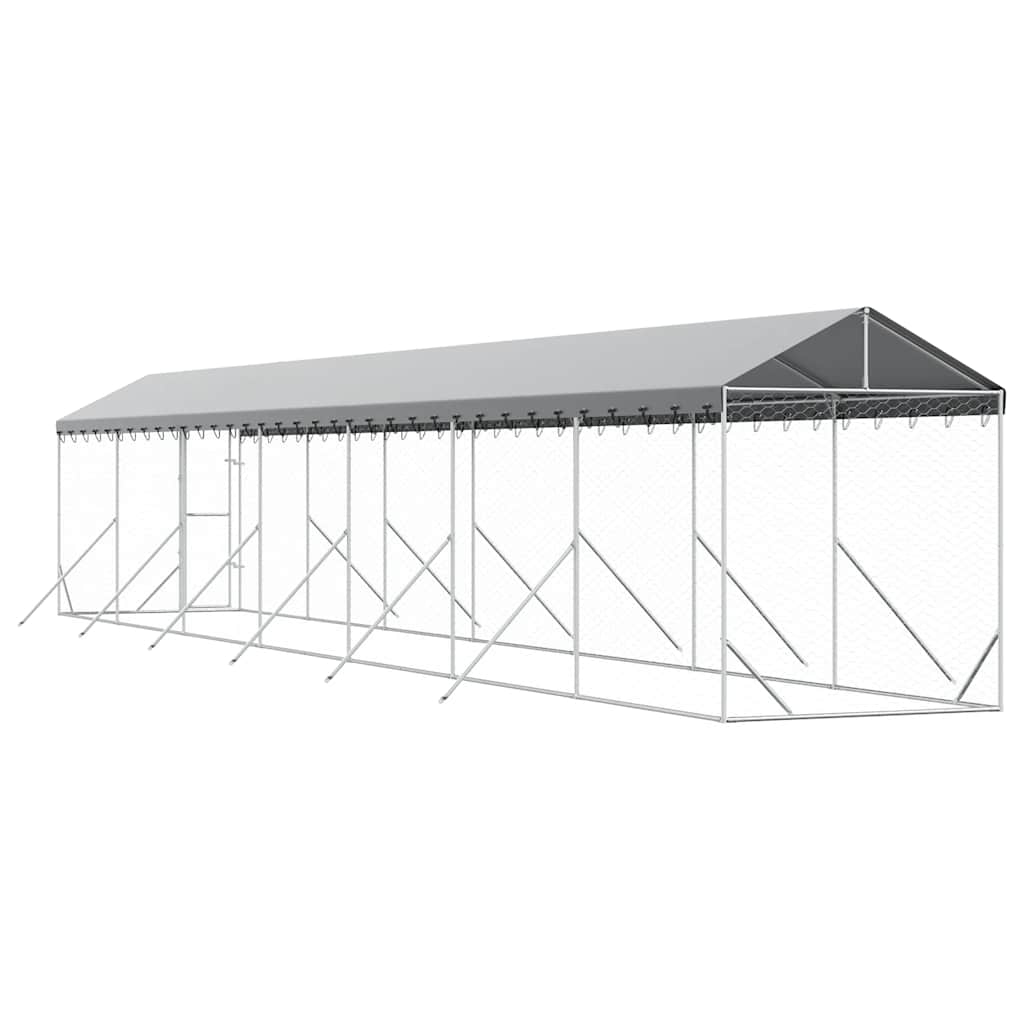 Hondenkennel Met Dak 2X14X2,5 M Gegalvaniseerd Staal Zilver