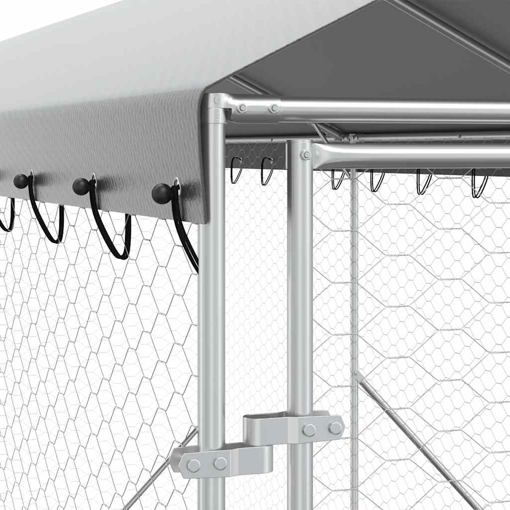 Hondenkennel Met Dak 2X14X2,5 M Gegalvaniseerd Staal Zilver