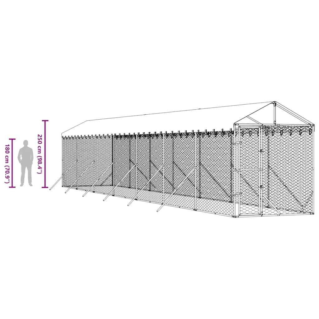 Hondenkennel Met Dak 2X14X2,5 M Gegalvaniseerd Staal Zilver