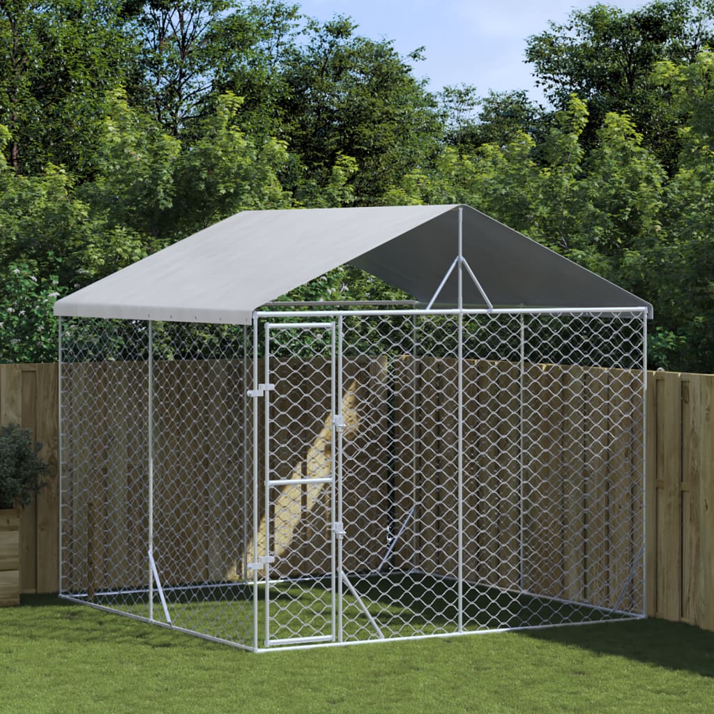 Hondenkennel Met Dak 3X1,5X2,5 M Gegalvaniseerd Staal Zilver