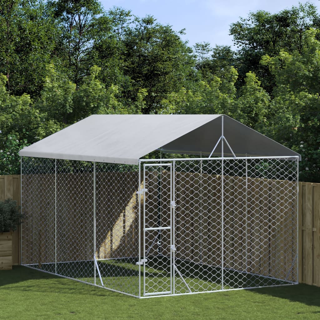 Hondenkennel Met Dak 3X1,5X2,5 M Gegalvaniseerd Staal Zilver