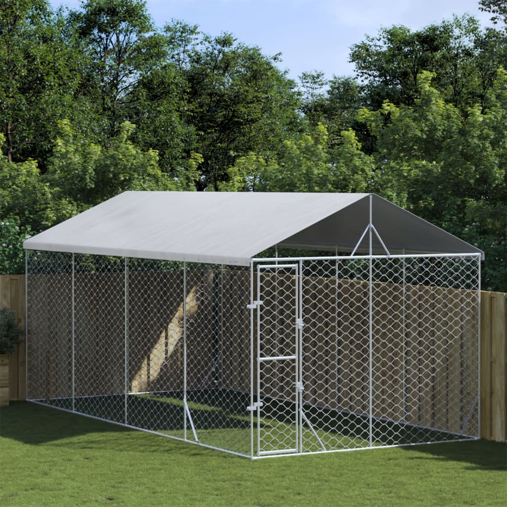 Hondenkennel Met Dak 3X1,5X2,5 M Gegalvaniseerd Staal Zilver
