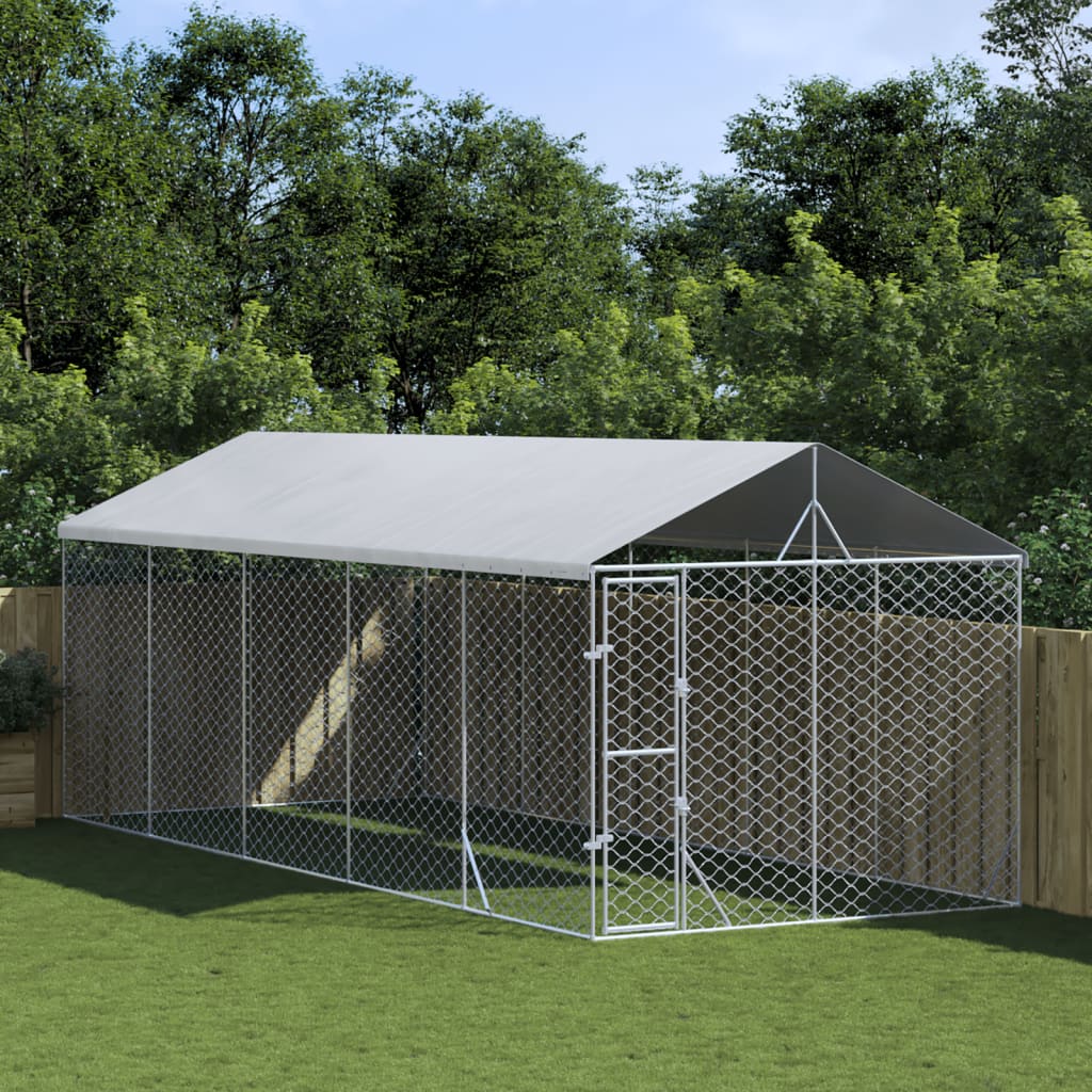 Hondenkennel Met Dak 3X1,5X2,5 M Gegalvaniseerd Staal Zilver