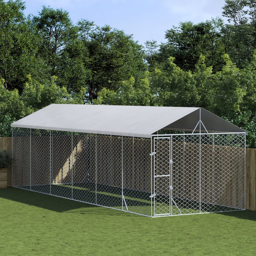 Hondenkennel Met Dak 3X1,5X2,5 M Gegalvaniseerd Staal Zilver