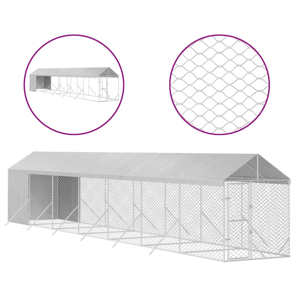 Hondenkennel Met Dak 2X14X2,5 M Gegalvaniseerd Staal Zilver