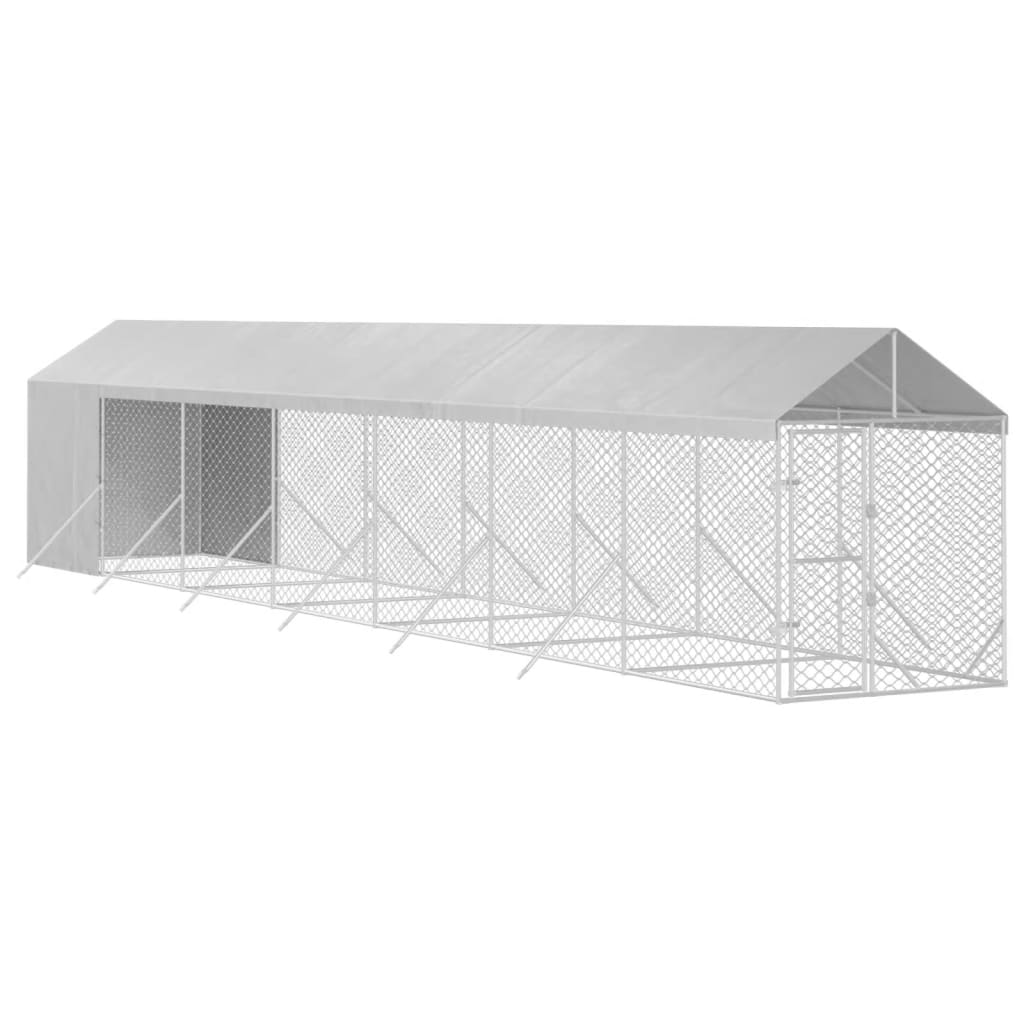 Hondenkennel Met Dak 2X14X2,5 M Gegalvaniseerd Staal Zilver
